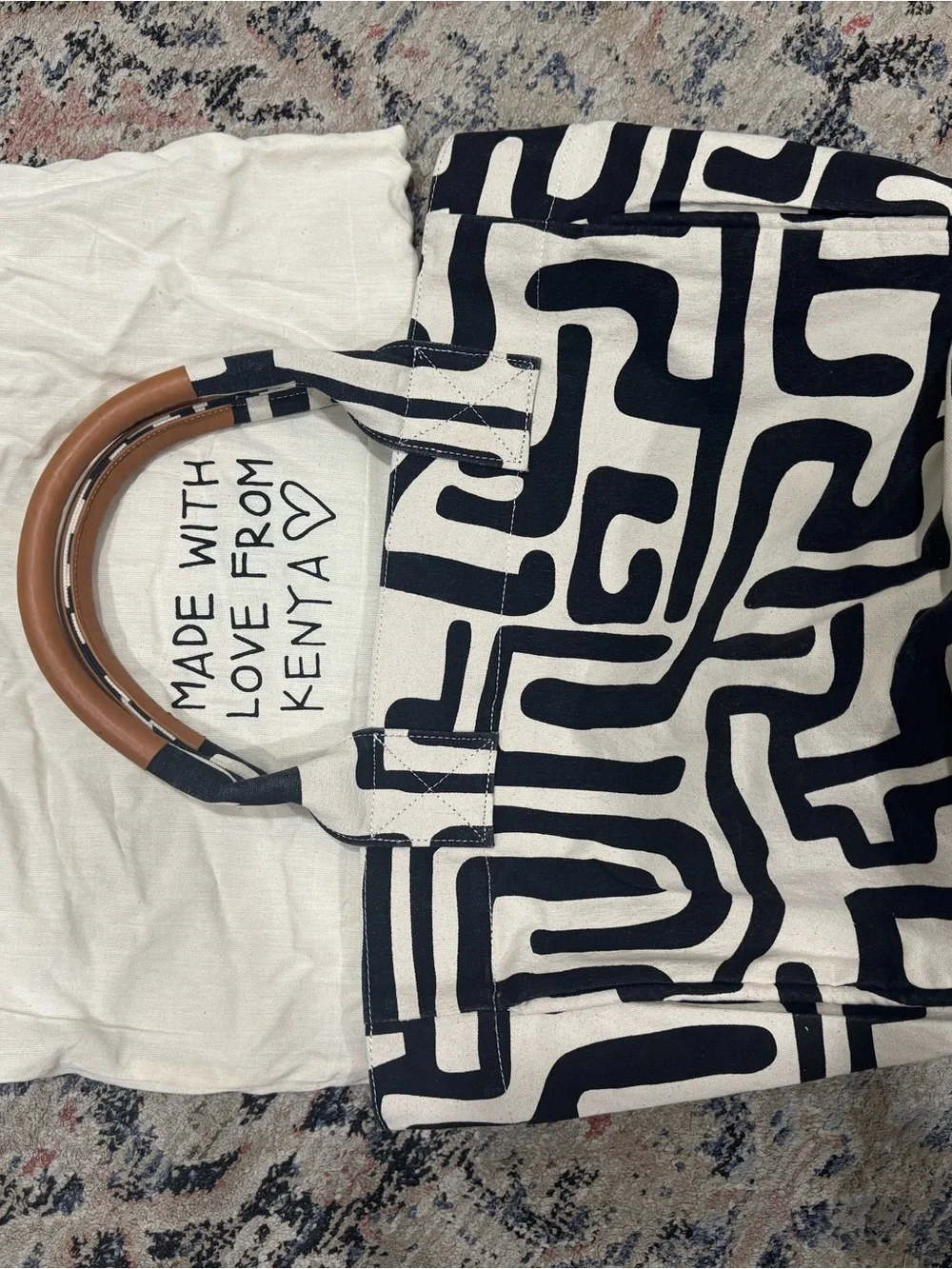 Ubuntu Life Black & Cream Canvas Tote and Dust Bag